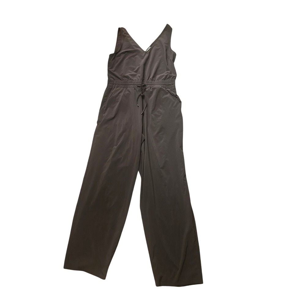 Athleta Sleeveless V-Neck Wide Leg Jumpsuit Brown Drawstring Waist Womens Medium